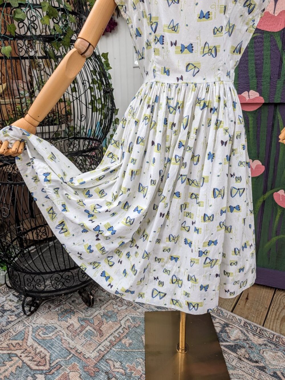 Vintage 1950's Mid-Century Bow Print Fit n Flare Sundress, Handmade - Picture 6 of 15